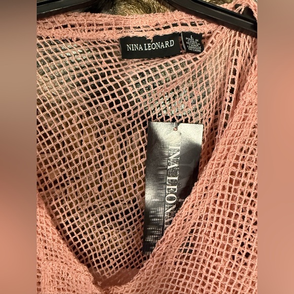 Nina Leonard Light Pink Crochet Mesh Cardigan with Decorative Buttons. Size L - Picture 3 of 3